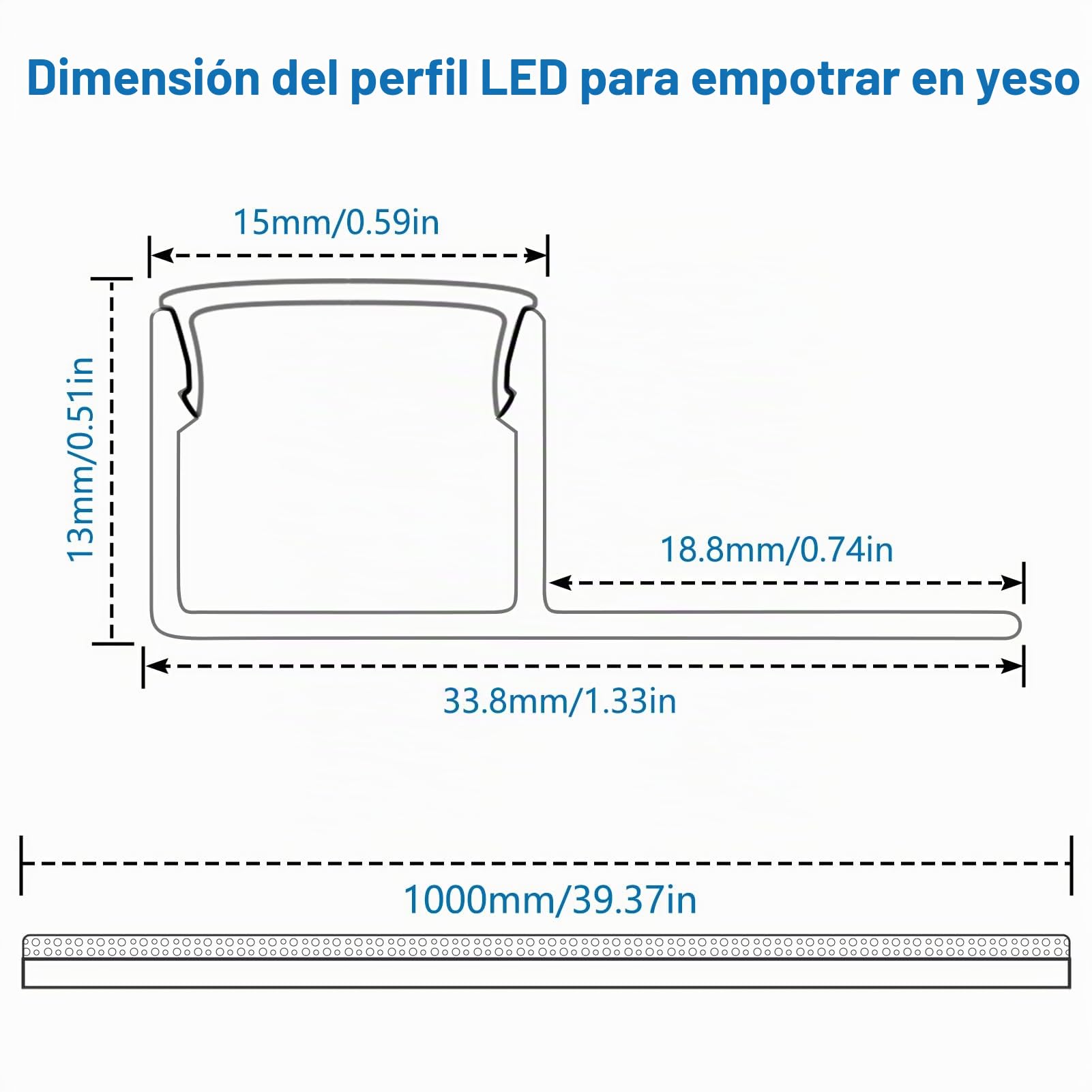 Perfil de aluminio empotrable LED inShareplus, 1 m 6-Pack de canales de LED de aluminio con difusor lechoso, difusor LED de canal único empotrado sin borde para debajo del gabinete, pared, techo y