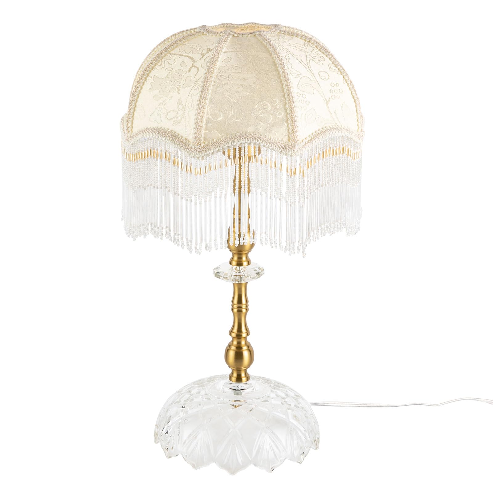 Eapmic Table Lamp,Bedside End Table Lamp Traditional Nightstand Desk Lamp Beaded Tassel Lamp with Shade for Living Bedroom Office(Retro,Style 2)