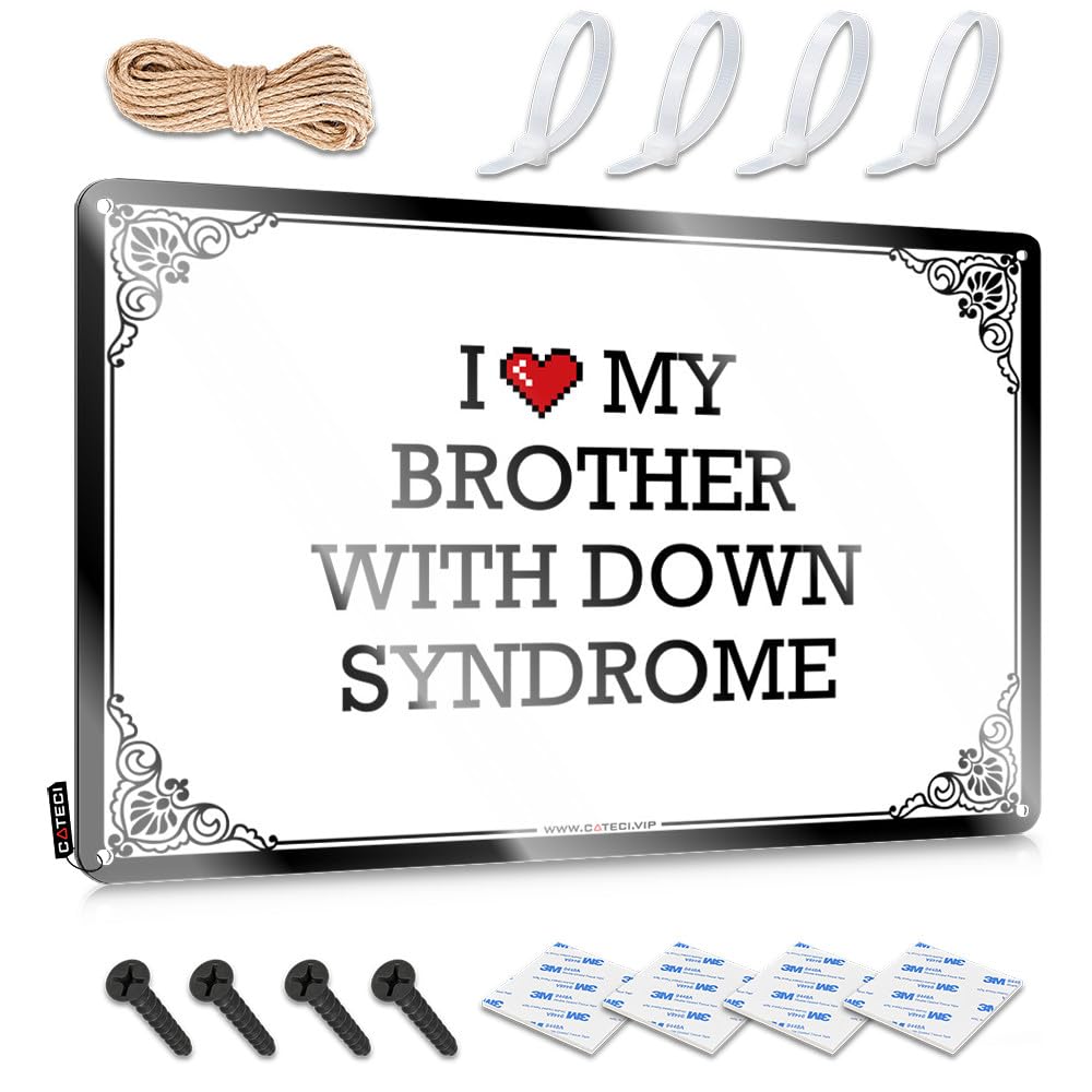 Tin Metal Sign Rustic Spring Home Decor - I Love My Brother With Down Syndrome Reusable Rustic Style Artwork For Playroom(20X30CM)