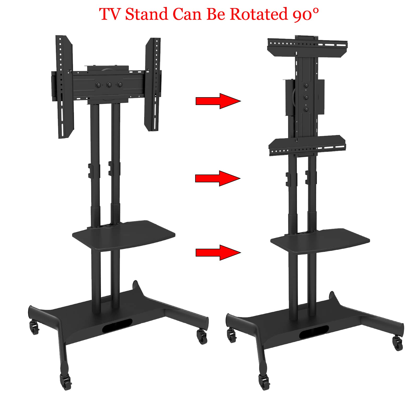 SRHIMEOS Chariot Meuble TV avec Roulette Support Télé Pied Pivotant de 32 à 65" – Mobile TV de Plancher Robuste – Anti Basculement et Ultra Stable – Fixation VESA 600x400mm