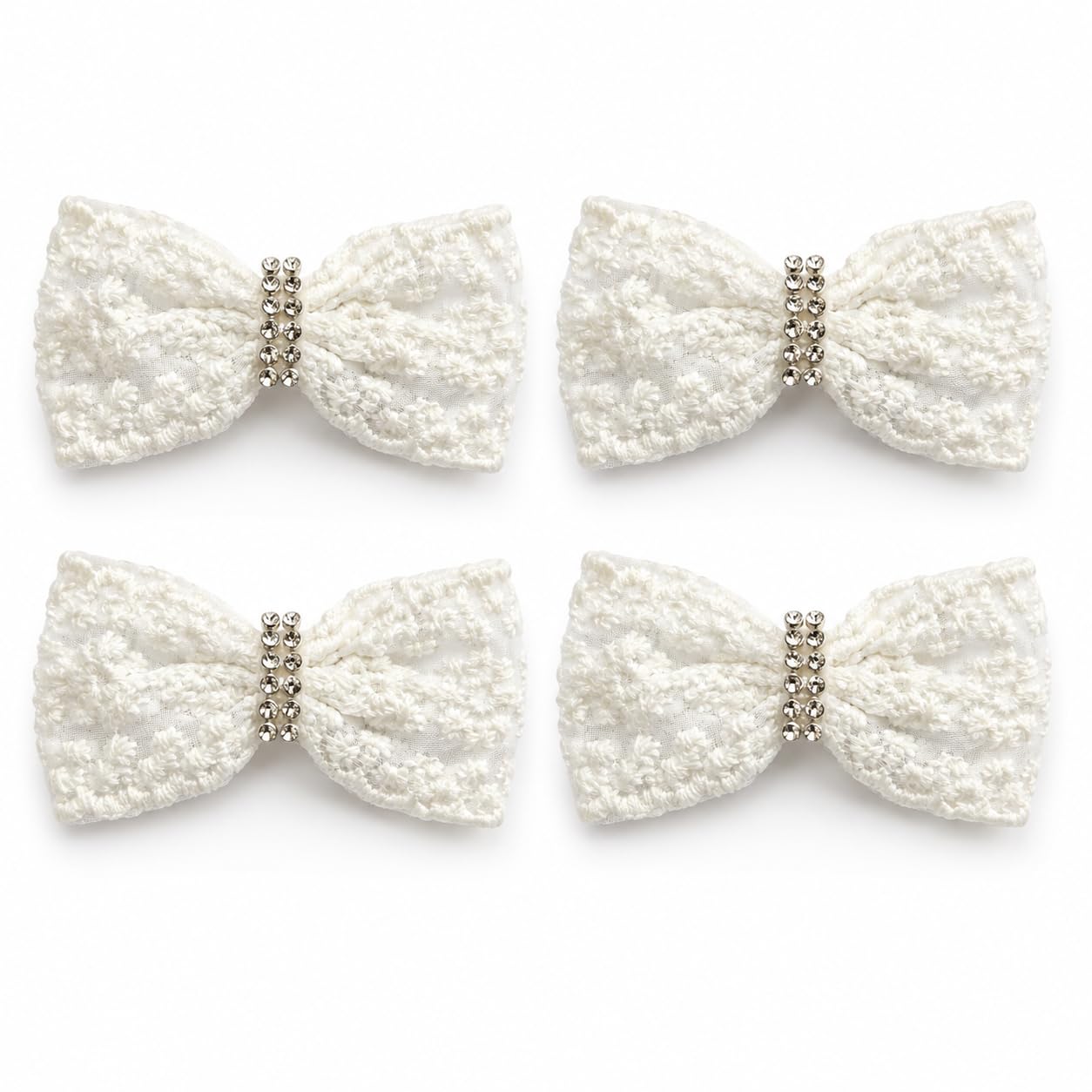 White Lace Bow Hair Clips with Rhinestone Centre, Pack of 4 | Girls Hair Accessory, Rhinestone Detail, Special Occasions, Ivory Lace Fabric, Alligator Clip-image-35