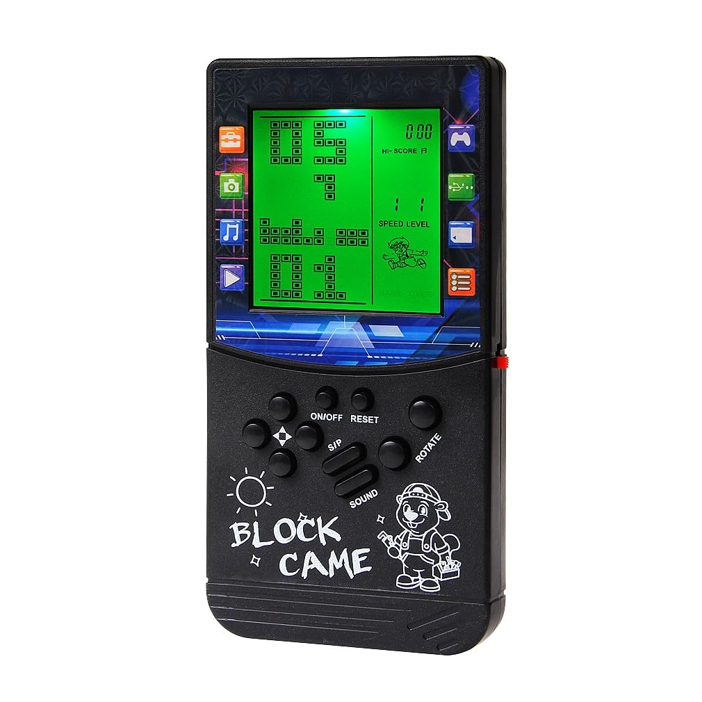 CZT Green Light Large Screen Retro Brick Game Console Built-in Classic Nostalgic Puzzle 999 in 1 Block Game Room/Outdoor/Travel Good Partner Children/Student Gifts (Black)