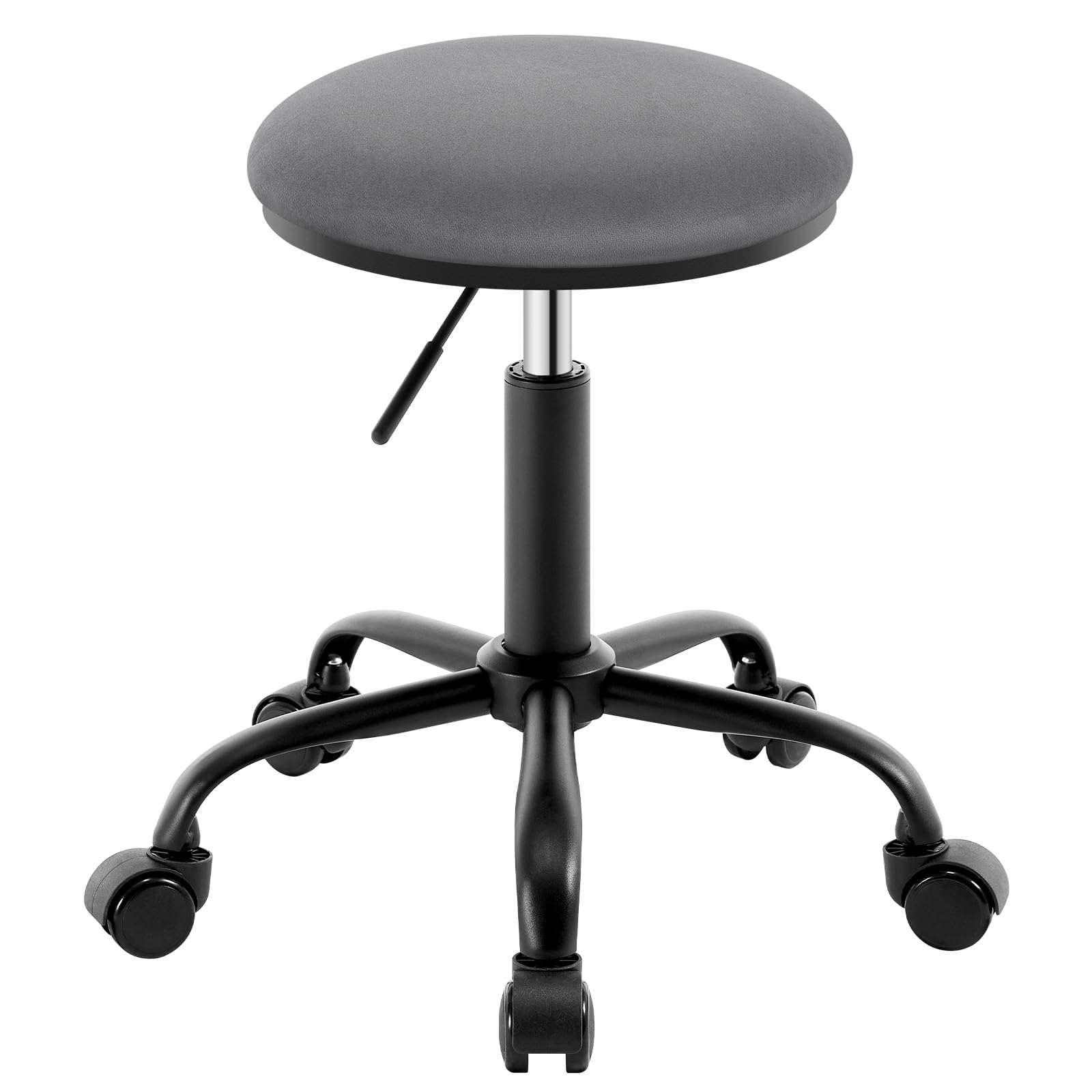 EUGAD Sgabello Rotondo con ruote, Sedia da trucco, Velluto, Grigio scuro | Regolabile in Altezza, Sgabello Girevole a 360°con Rotelle, per Camera da Letto Studio Soggiorno Cucina