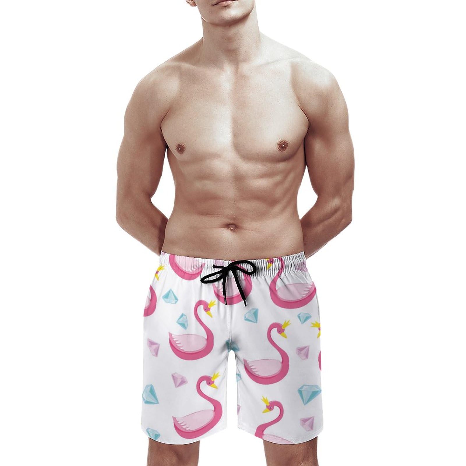 Amazon.co.jp: ビーチショーツ 白鳥 柄 水着 メンズ サーフパンツ
