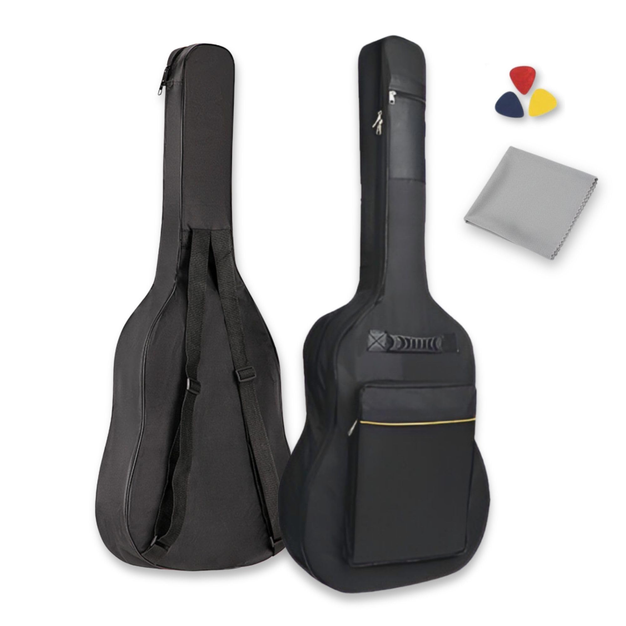 Funda Guitarra española, o acústica – Kit Completo con paño y 3 púas – Protección Acolchada, Ligera y Resistente – Ideal para Empezar cuidando tu Guitarra (Funda de Guitarra Universal, 1)
