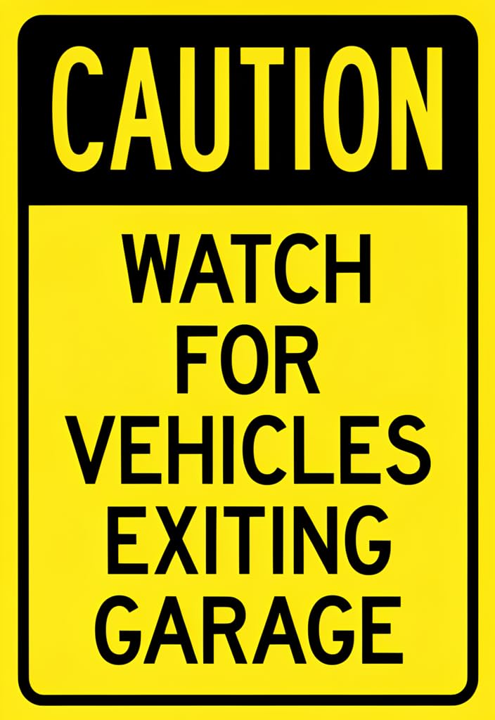 peiyeety Caution Watch for Vehicles Exiting Garage Tin Sign 12x8 Inch, Yellow & Black Metal Wall Decor, High-Visibility Safety Warning Plaque for Driveway, Parking, Shop, Man Cave Gift
