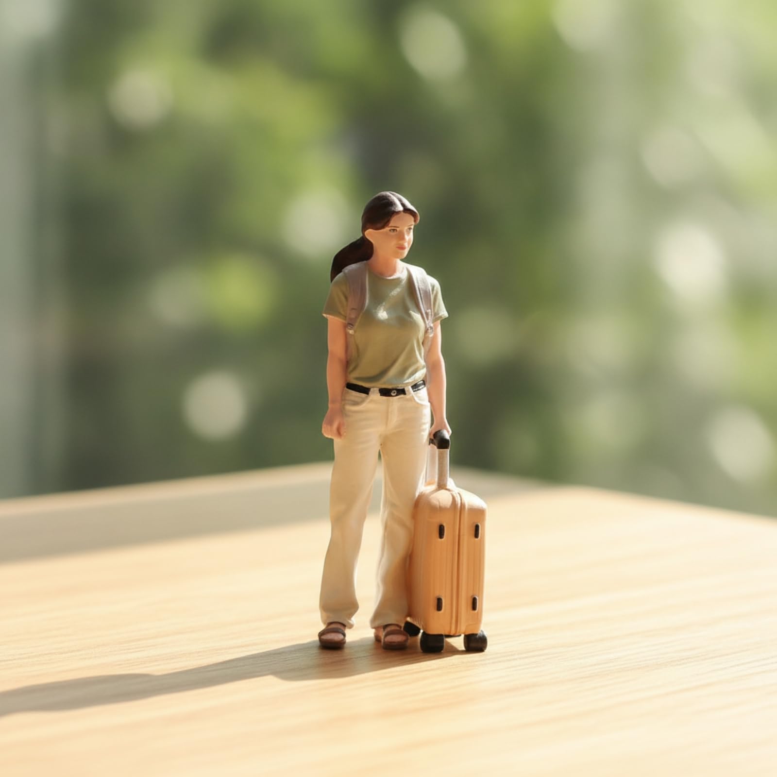 Reisende Miniaturfigur handbemalt Miniatur-Frau mit Koffer detailgetreu Figurenkoffer für Sammler, 1/18