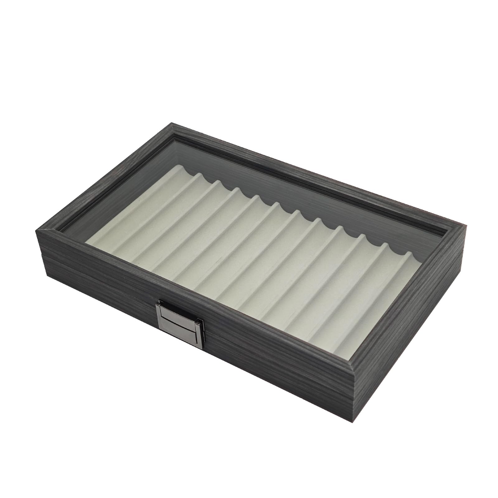 Stifte-schatulle mit 12 fächern dekorativ Stiftaufbewahrungsbox mit 12 fächern elegant Stiftebox sichtfenster für Schreibtisch, Präsentation, Büro, Ebenholz Holzoptik