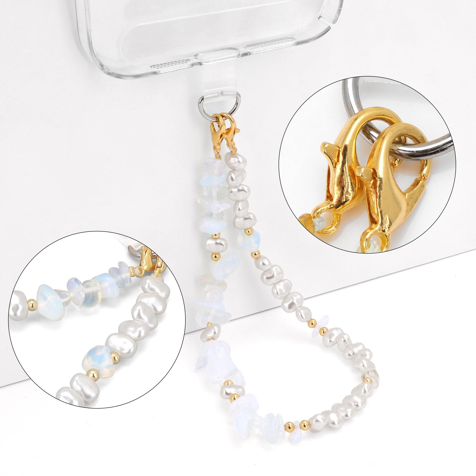 Raicegs Pearl Opal Beaded Phone Charm Wrist Strap Bracelet Strap Hands-Free Phone Chain Wristlet Detachable Lanyard Accessories for Women