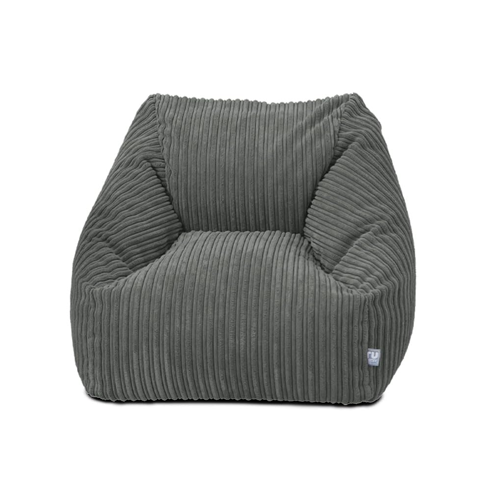 rucomfy Big Kids Filled Armchair Beanbag Seat - Soft Corduroy - Slate Grey
