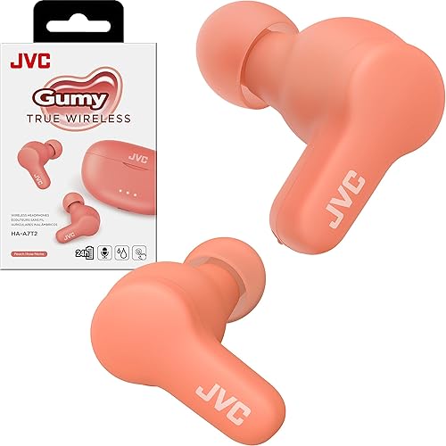 JVC Gumy - Auriculares inalámbricos verdaderos, Bluetooth 5.3, funda de carga, reproducción de 24 horas, IPX4 resistente al agua, cómodo ajuste