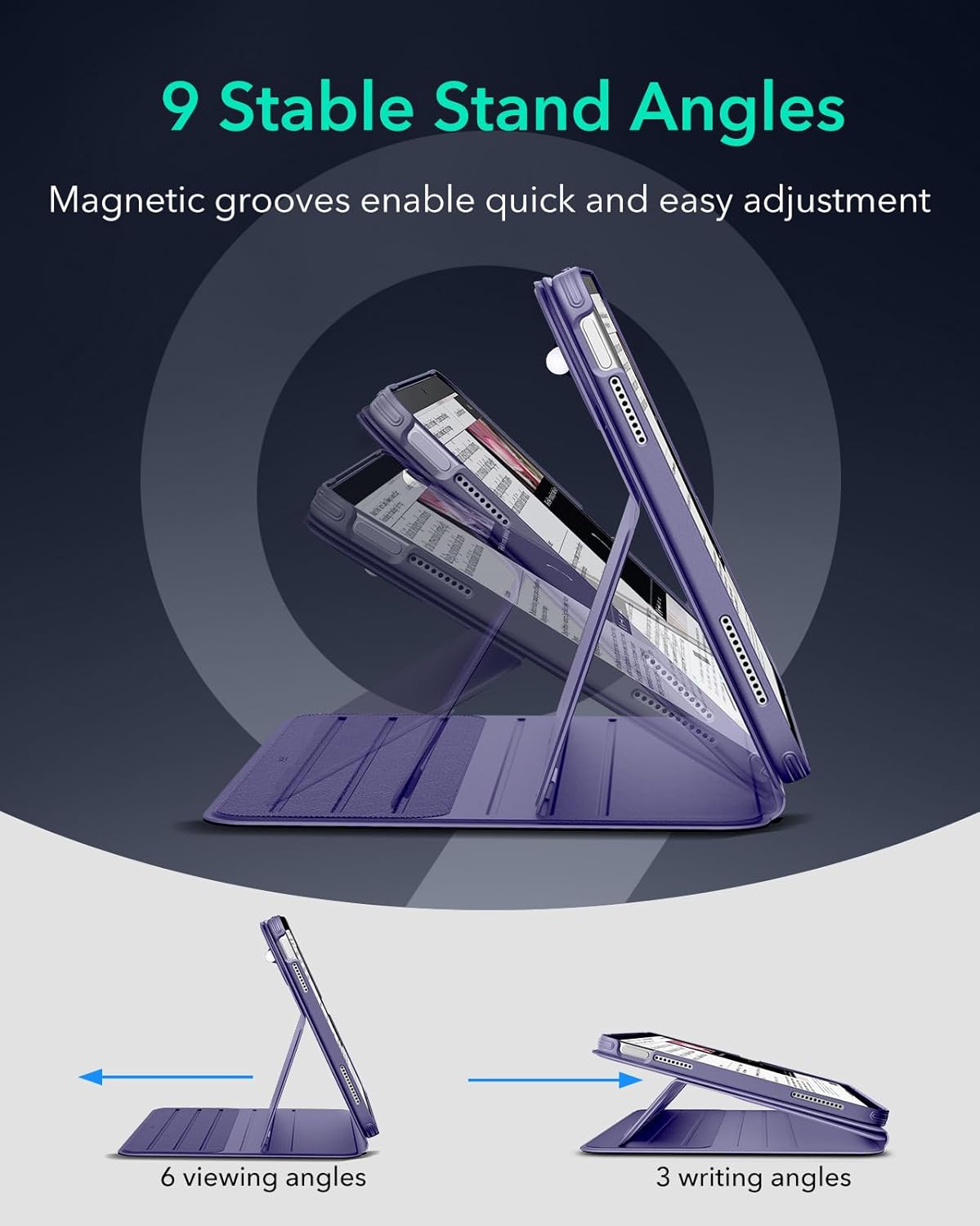 ESR for iPad A16 Case, iPad 11th/10th Generation Case (2025/2022), Removable Magnetic Cover, Adjustable Portrait/Landscape Stand, 9 Standing Angles, Shift Series, Purple