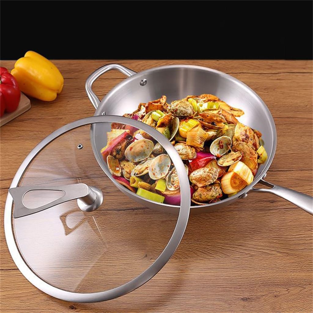 Wok ze stali nierdzewnej, niepowlekany, ze stali nierdzewnej, kuchenka indukcyjna, kuchenka gazowa (B jasnoszary)