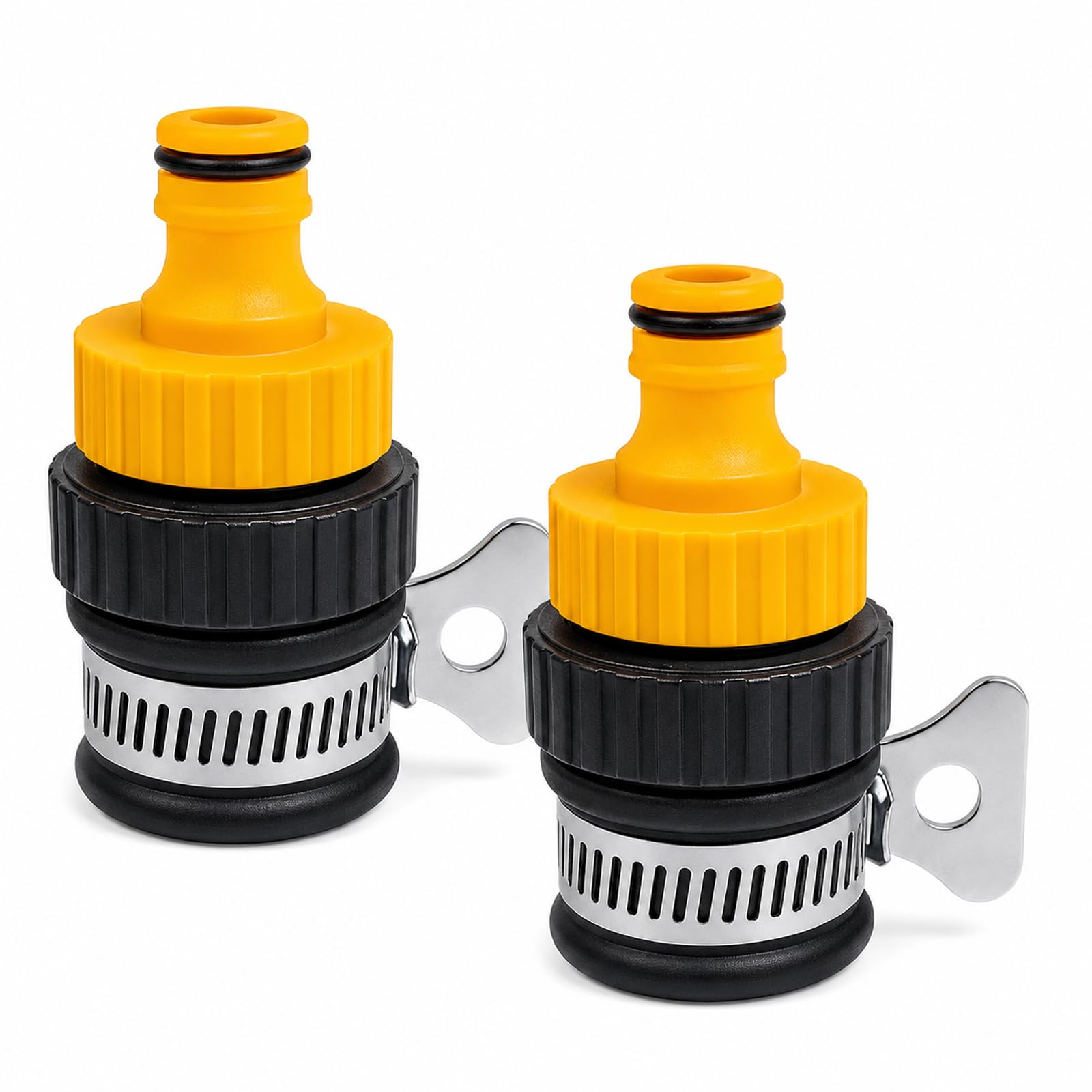 2Pcs Kitchen Tap Hose Connector, Easy Install Leak Hose Pipe Connectors with Yellow Washers, Universal Tap to Hoses Connector, for Indoor and Outdoor Use Garden Irrigation and Car Washing