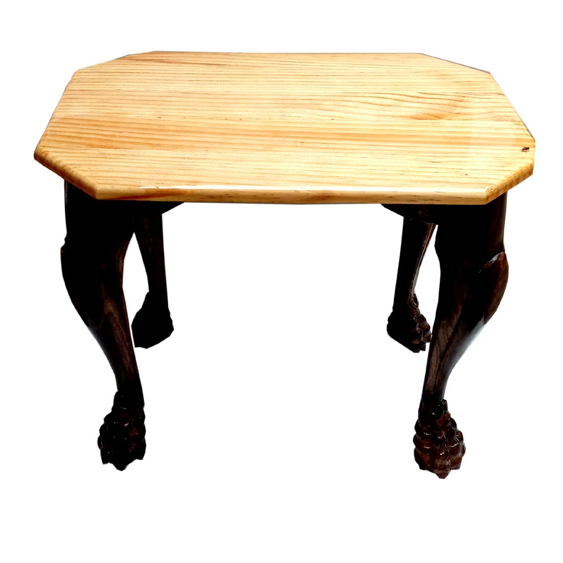 RRA Antique Wooden Carving Legs Coffee Table/Bedside end Table/Sofa Side Round fold-able/epoxy Glossy Finish Table for Bedroom and Living Room Glossy Natural Wood Finish Modern Color Brown Square