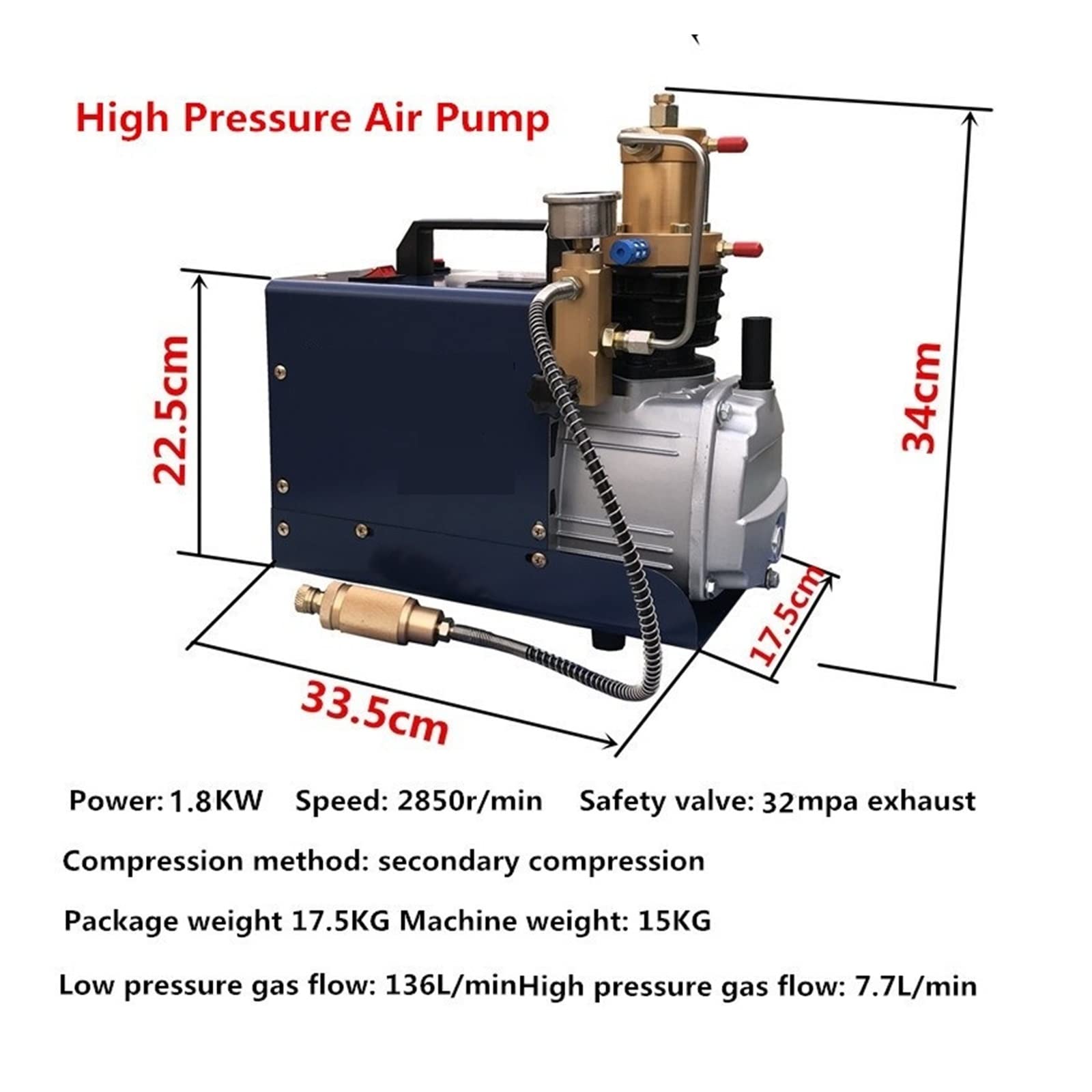 1.8KW 40 Mpa elektryczna sprężarka powietrza wysokociśnieniowa pompa pneumatyczna wiatrówka PCP Inflator z wysokociśnieniowym zaworem bezpieczeństwa,Wysoka Precyzja