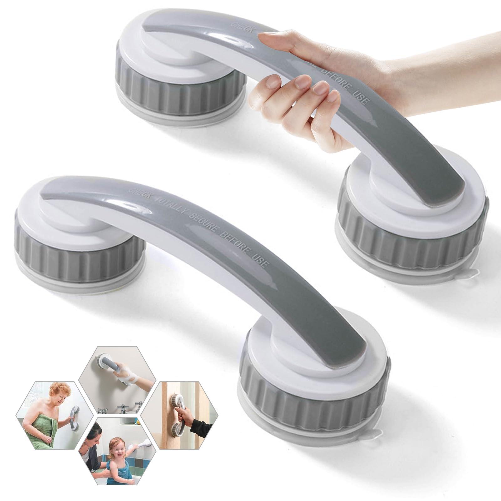 zhongko2pcs Bathroom Grab Handles Suction Grab Bar, Vacuum Shower Grab Bars, Safety Grip Rail with Suction Cup Fitting for Elderly, Children Handicapped, Pregnant and Disability