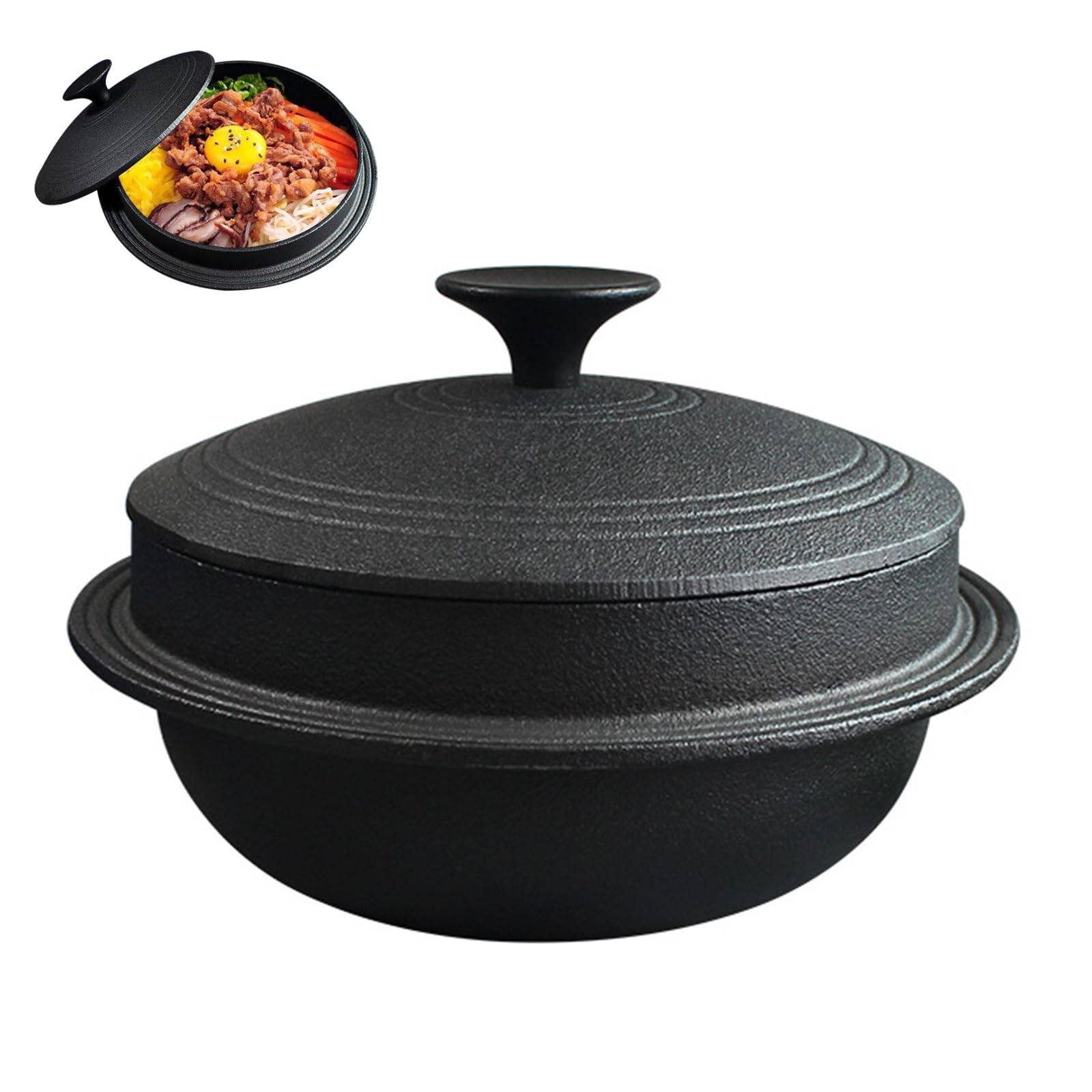 MESCXTY Traditional Cast Iron Pot, Heavy Duty Dutch Oven with Lid, Rice Stew Pot Skillet Cookware for Braising Stews Roasting,Gas Stove Induction Cooker Safe(D24cm/9.4", Black)