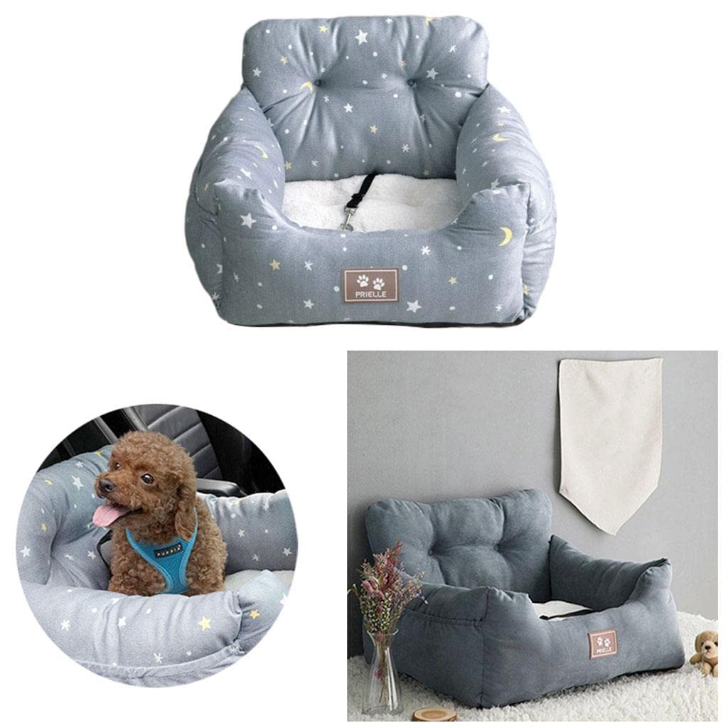 NC Cama Universal para Mascotas, Asiento, Perrera Suave con Cojín Antideslizante, con Correa de Seguridad Asiento de Coche para Perros para Gato, Gris