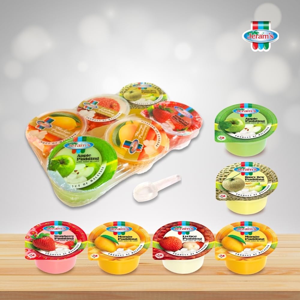 Jeram's Fruit Pudding Cups | 6 x 80g | With Nata de Coco | Assorted Flavors - Mango, Lychee, Honey Dew, Apple & Strawberry | Ready-to-Eat Dessert | Imported from Malaysia - Image 4 thumbnail