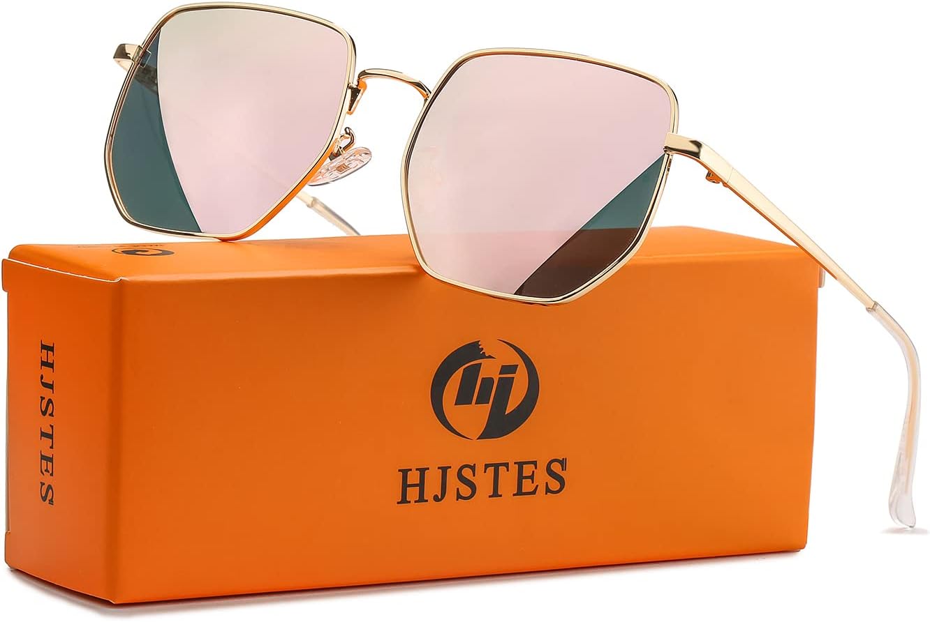 HJSTES Large Hexagonal Polarized Sunglasses Womens Men Trendy Square Mirrored Lens UV Protection - Image 3