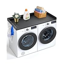 VEVOR Piano di Lavoro per Lavatrice e Asciugatrice con 3 Pannelli di Giunzione, Piano in Legno per Lavanderia Resistente all’Acqua con Cuscinetti Antiscivolo per l’Organizzazione Nero 1370 x 700 mm