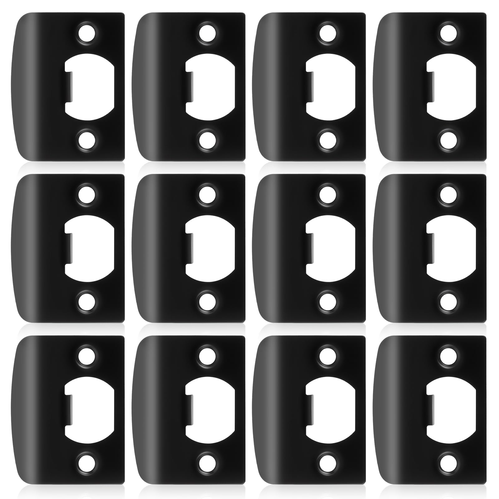 12 Pack Door Strike Plate Black Stainless Steel Deadbolt Cover Plate Door Lock Reinforcement Kit Strike Plates for Interior Doors
