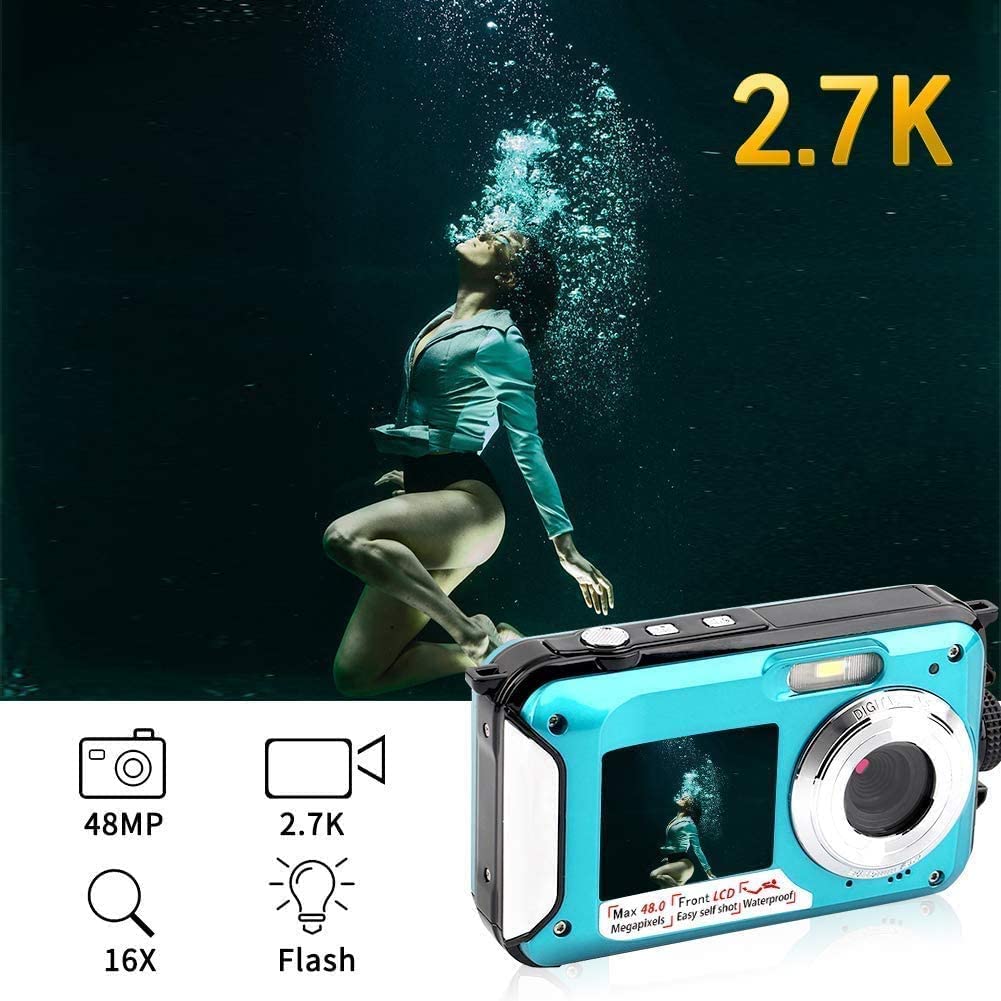 Appareil Photo Etanche sous Marin Caméscope 2.7K 1080P FHD 48 MP Améra Vidéo Numérique Camescope Vidéo Selfie Action Caméra