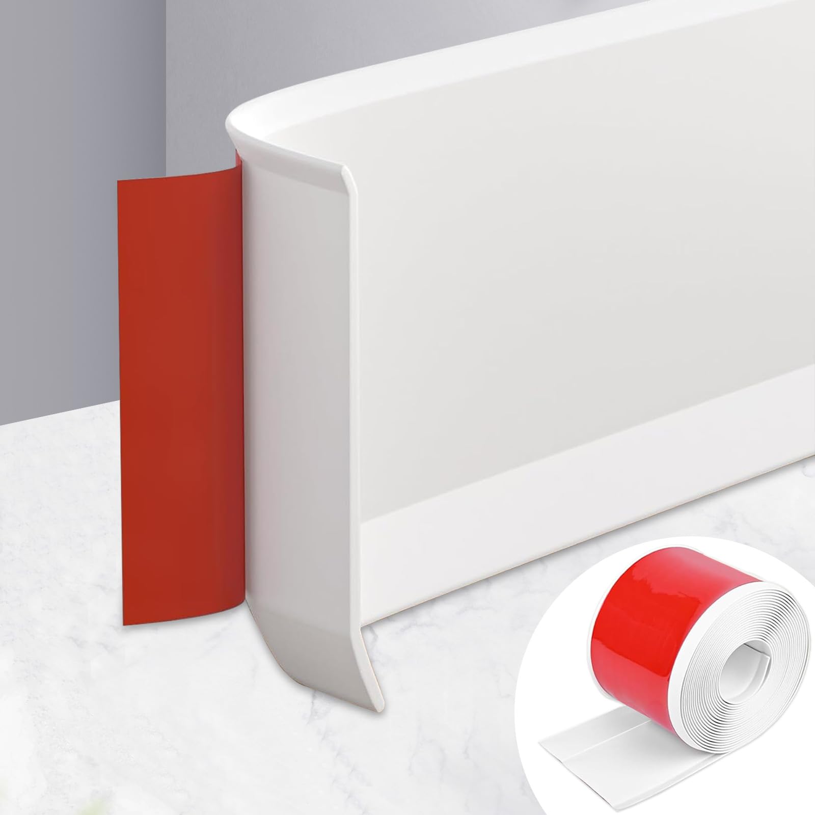 MeYuxg Soft Skirting Board, Self-Adhesive, PVC Skirting Board, Kitchen, 15 cm x 10 m, Wall End Strip, Kitchen, Decorative Transition Rail for Living Room, Bedroom (White) — image 1