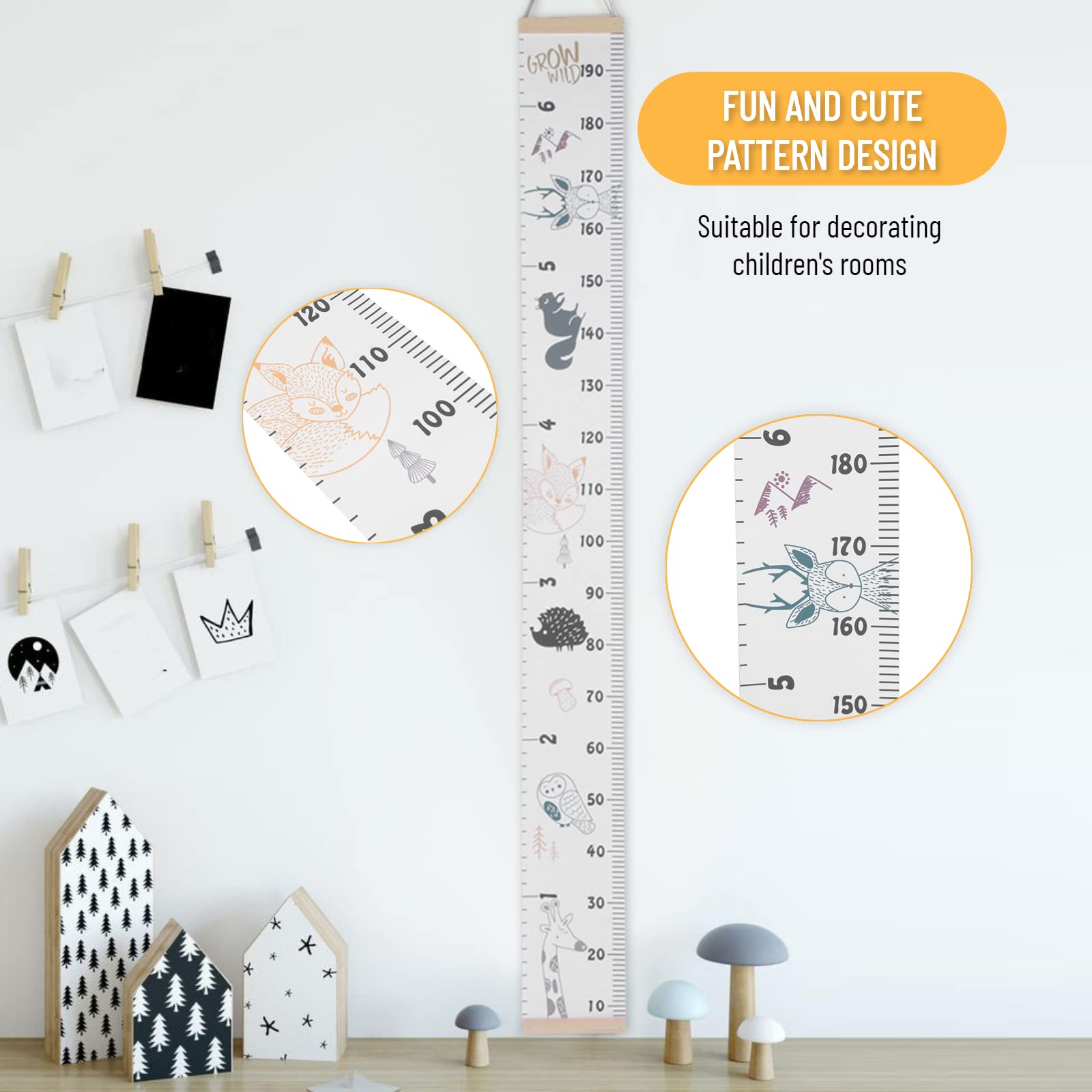 Adesivo da Parete Grafico di Crescita Simpatico Metro Bambini Decorazione Stanza