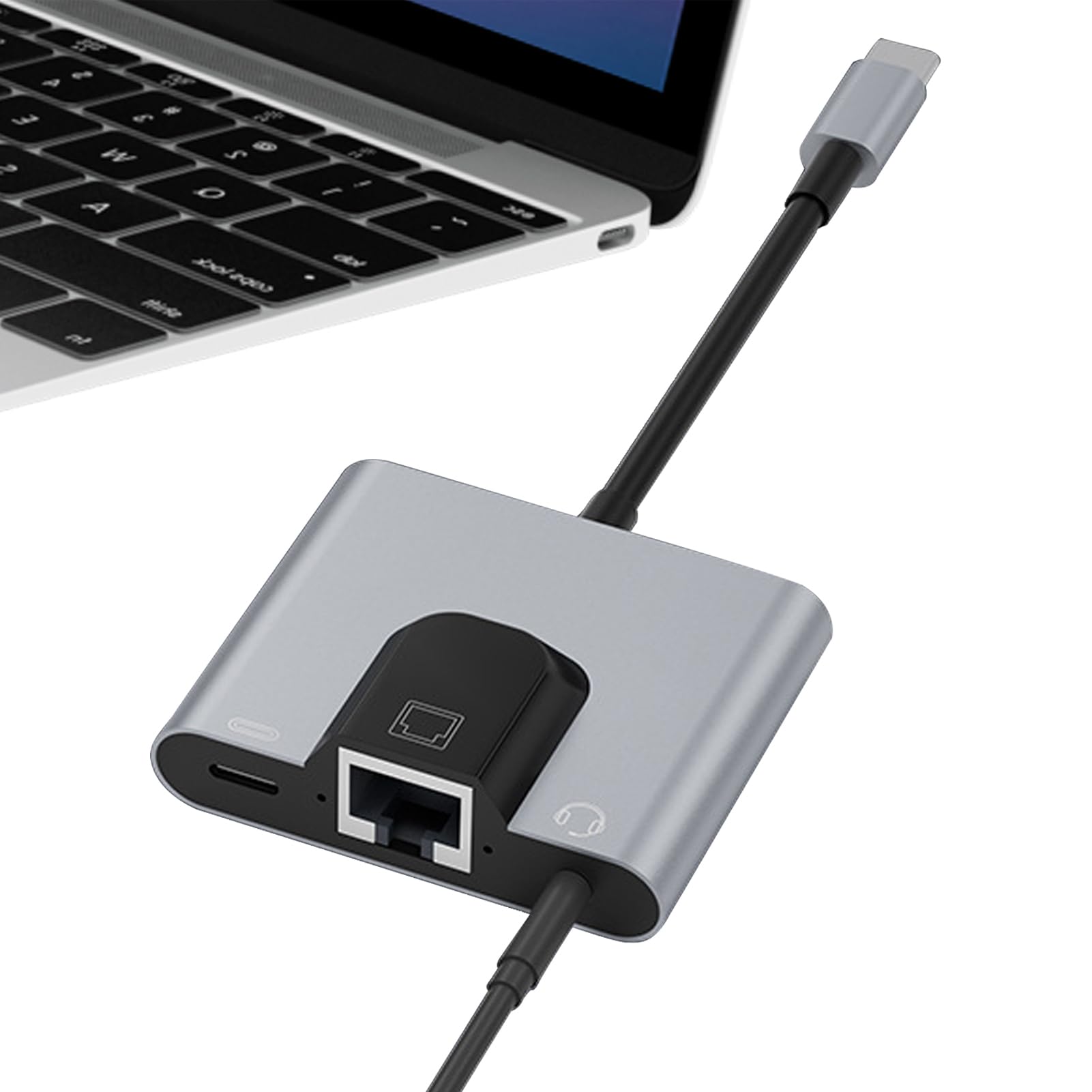 Adaptador Ethernet tipo C con jack de audio 3,5 mm y red Gigabit para teléfono 8