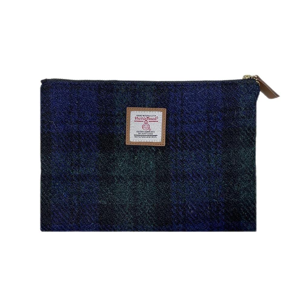 Harris Tweed Coin Purse Handmade Lipstick Bag Vintage British Portable Credit Card ID Wallet with YKK Zipper for Women men (Sea Blue, Medium)