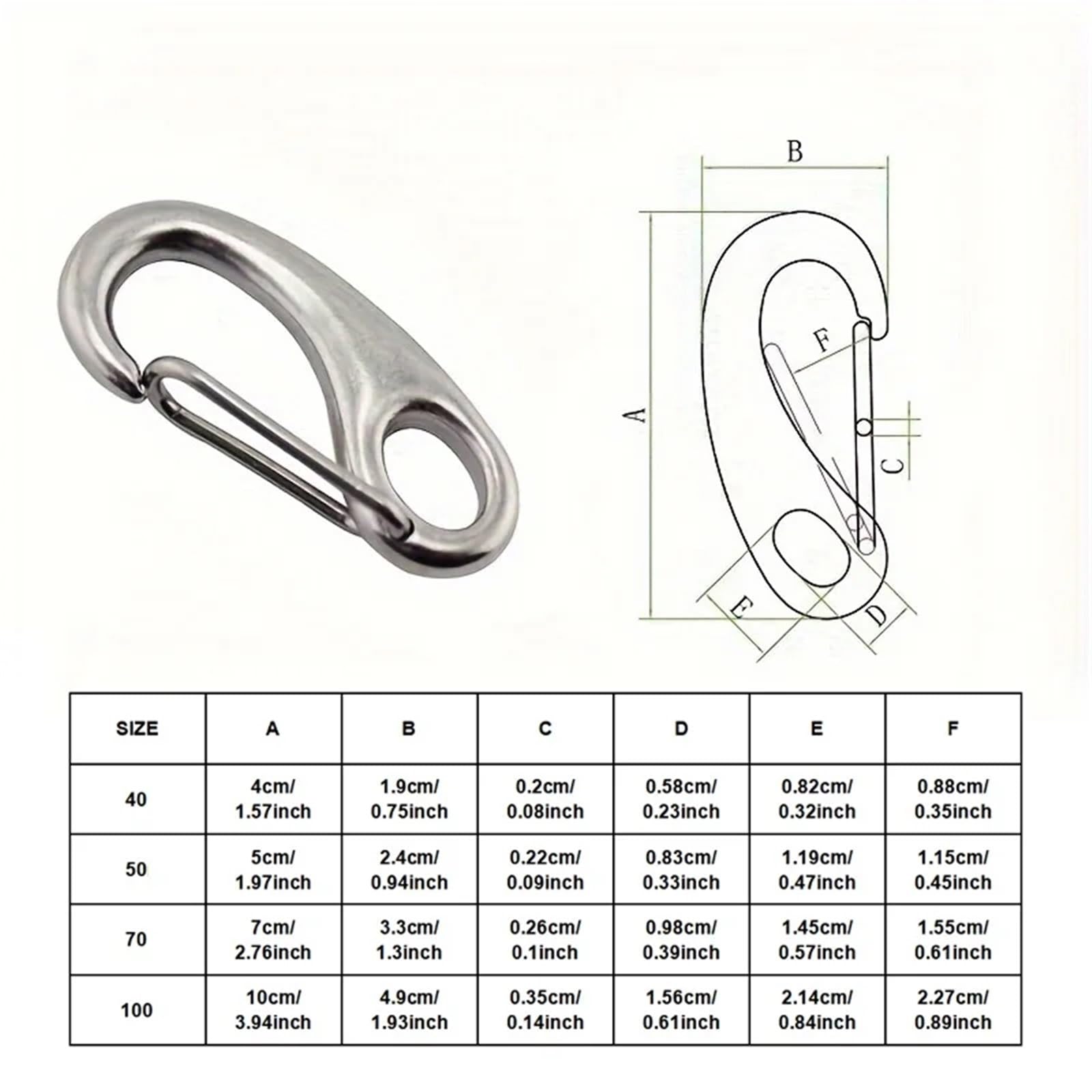 Mousqueton Mousqueton à Ressort en Forme d'œuf en Acier Inoxydable 304, maillon Rapide 40 mm, 50 mm, 70 mm, 100 mm for randonnée, Camping(70mm,5pcs)