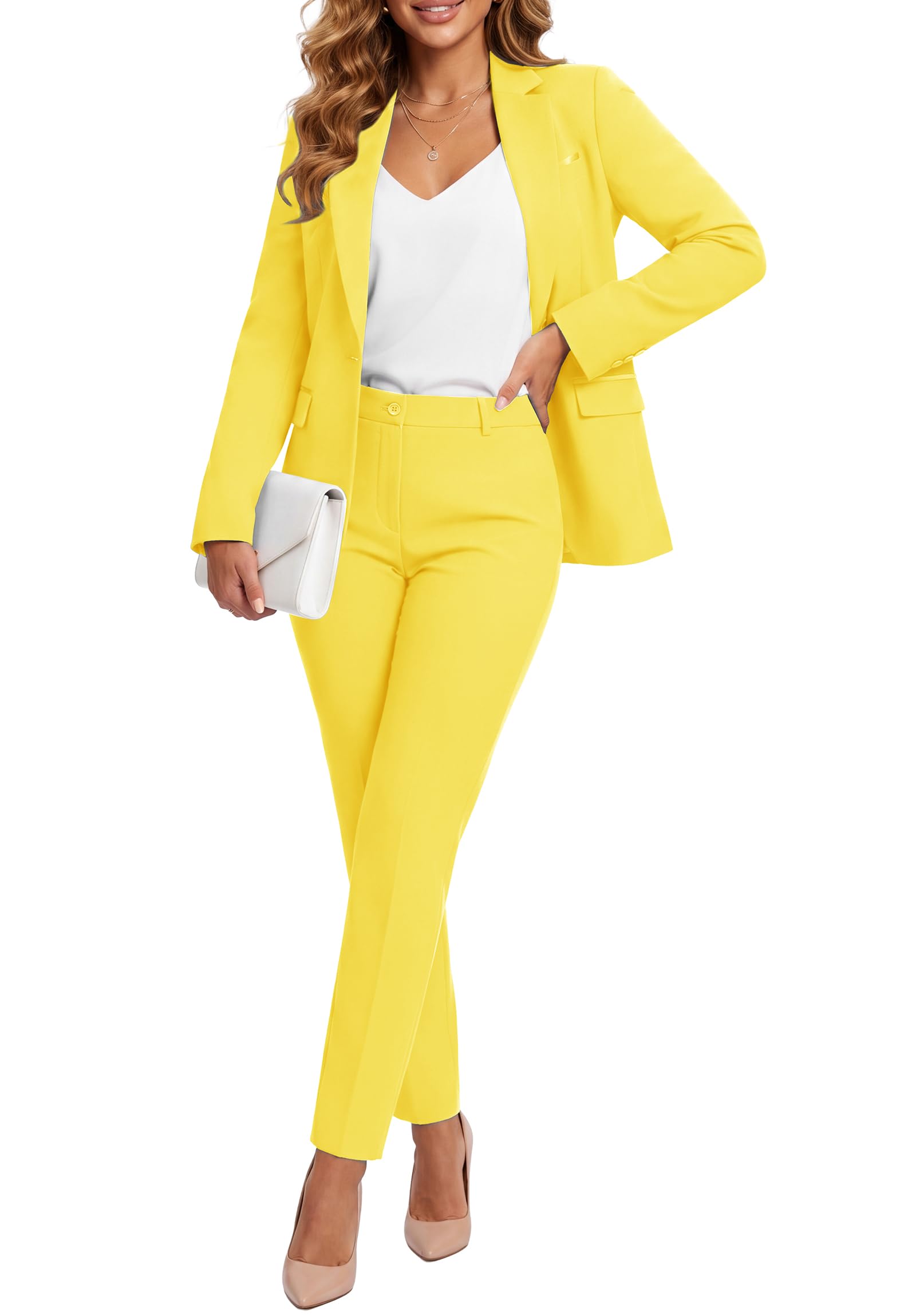 Kelyaa Damen 2-teiliges Set mit Revers mit Kerben, EIN Knopf, schmaler Schnitt, für Business, Büro, Arbeit, Smoking