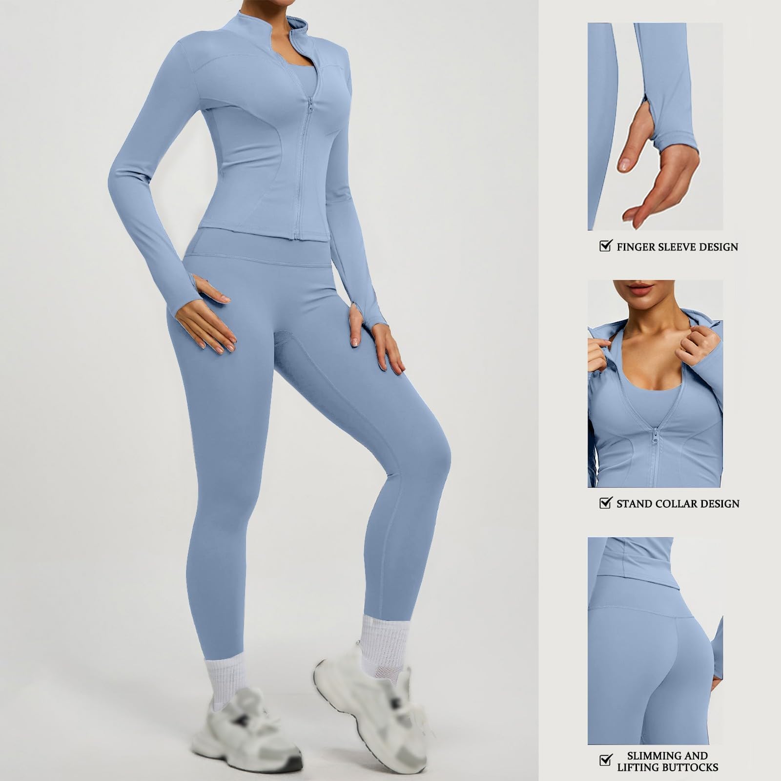 Sports Set Damen Yoga Pilates Outfit Sets Zweiteiler Bequem Elegant Reißverschluss Langarm Oberteile Mit Leggings Zweiteiliges Dasmen Trainingsanzug Set Sportsets