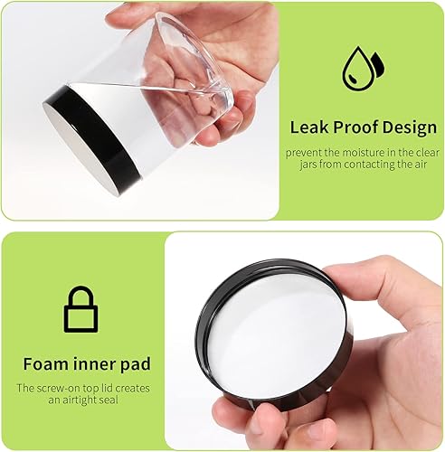 Miniatura 6 de STARSIDE Paquete de 24 tarros de plástico transparente vacíos de 8 onzas con tapas negras, recipientes redondos recargables para slime, productos de