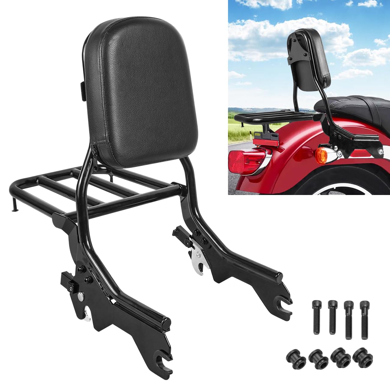 DSISIMO Upright Passenger Backrest Sissy Bar with Luggage Rack Docking Hardware Kit Compatible with for 2018-2025 Harley Softail FLSL FXST Heritage