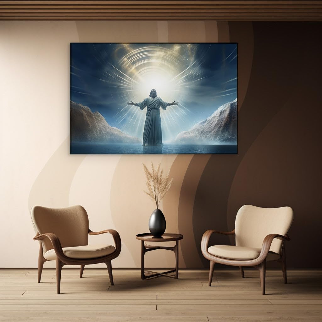 Canvas for Living room. Walking on Water: A Serene Encounter with the Divine, 27 x 18 inch Canvas Wall Art - Watercolor Painting - Modern Home Decor