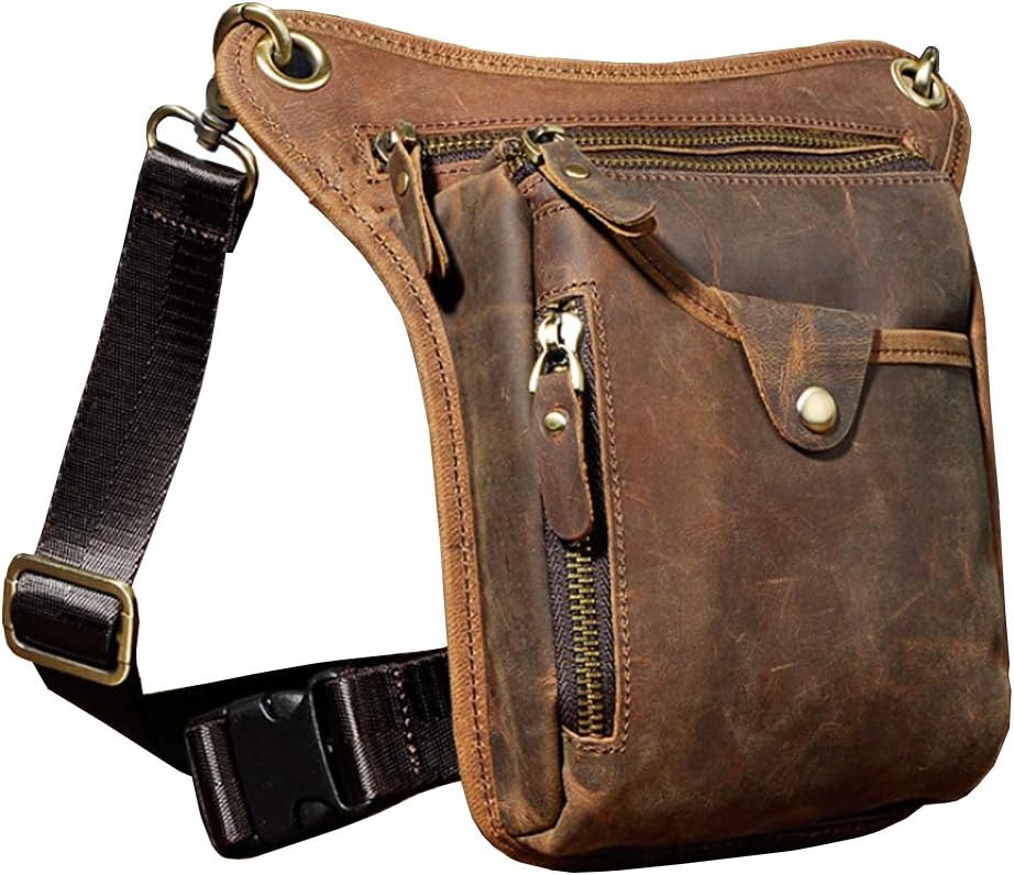 Leather Waist Pack Drop Leg Bag for Men Women Belt Bumbag Multi-Purpose Motorcycle Bike Outdoor Sports Tactical Cycling Riding Hiking Camping Pouch