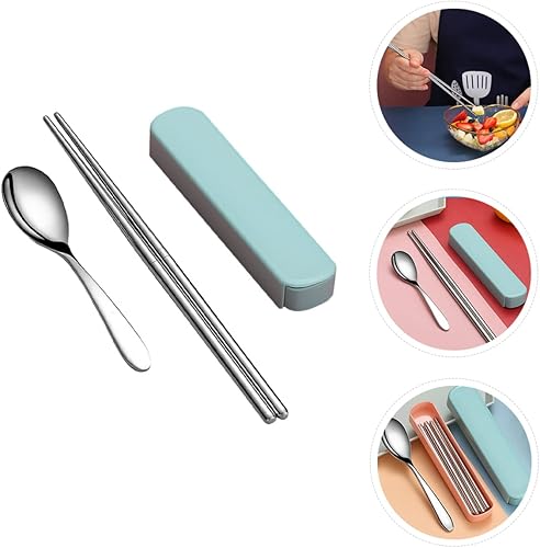Miniatura 3 de Juego de cubiertos de acero inoxidable palillos portátiles de viaje cubiertos de metal utensilios de palillo de utensilios de camping utensilios de