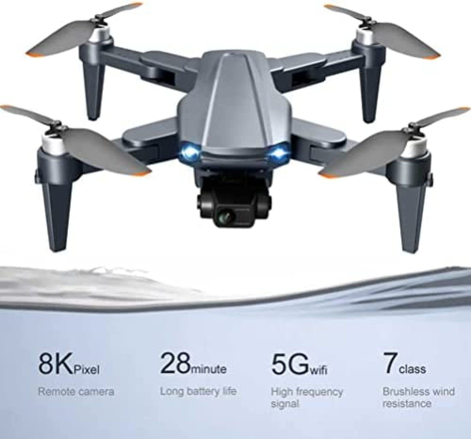 Drony GPS 5 GHz WiFi FPV, mini dron z kamerą 8K HD, składany dron z 3-osiowym gimbalem, dron GPS z silnikiem bezszczotkowym, optyczne pozycjonowanie przepływu, tryb bezgłowy, pomarańczowy