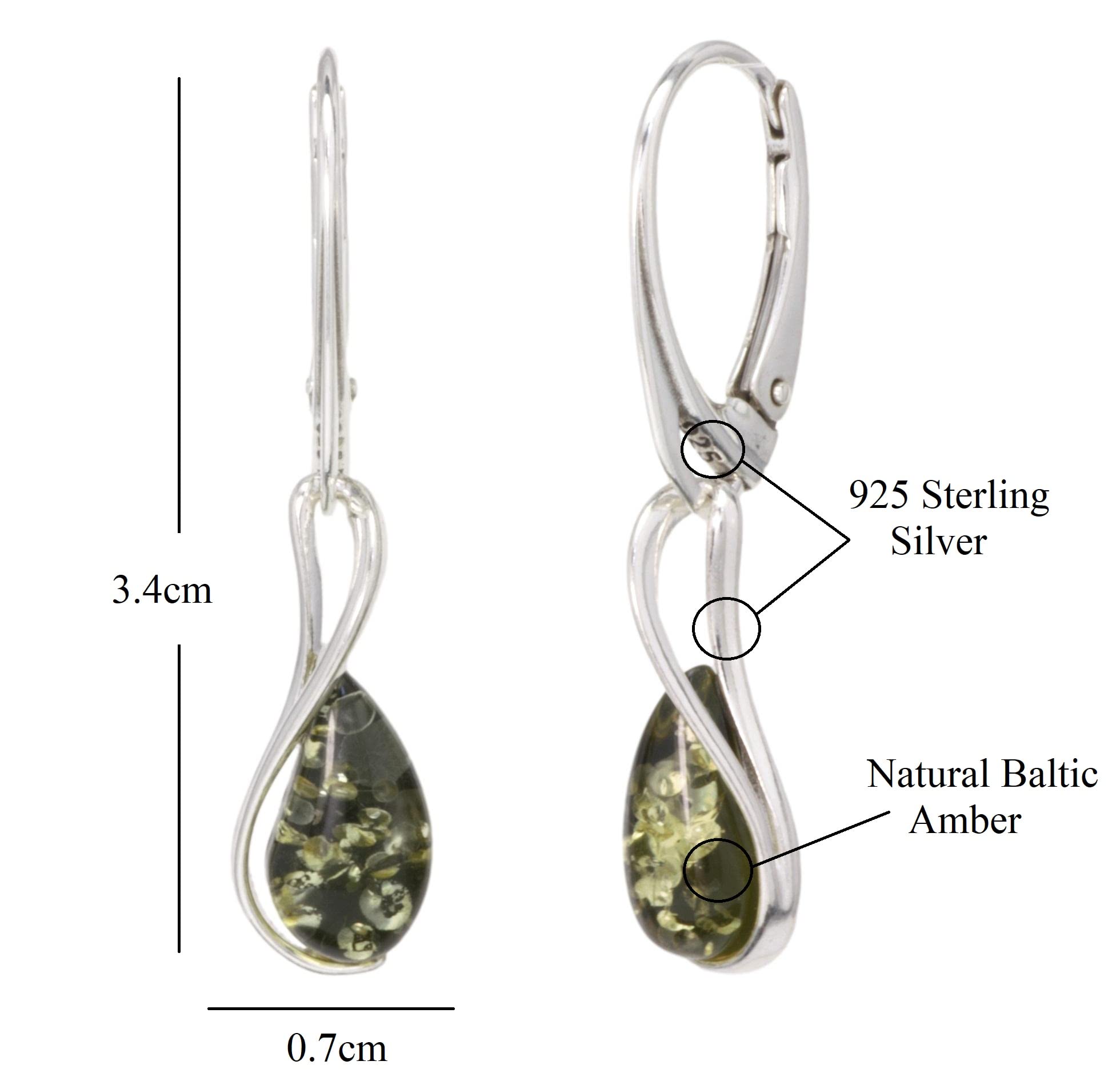 Pendientes de Plata de Ley 925 de ámbar báltico, Colgantes Colgantes, joyería de ámbar de Piedras Preciosas Verdes Naturales para Mujer, Pendientes con Palanca Trasera