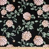 EZ Fabric Polyester Spun Stretch Jersey Knit Hydrangeas Black, Fabric by the Yard