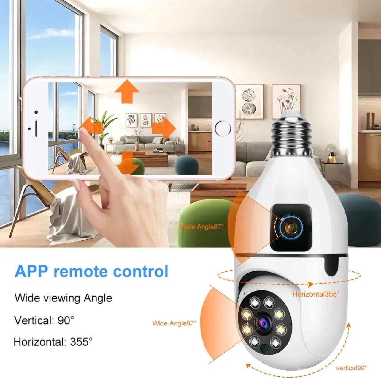 DISCORAMA® - TELECAMERA A LAMPADINA 360°DOPPIA CAMERA, TELECAMERA DI SORVEGLIANZA WIRELESS CON CONTROLLO REMOTO 5MP TRAMITE APP 1080P, TELECAMERA LAMPADINA E27