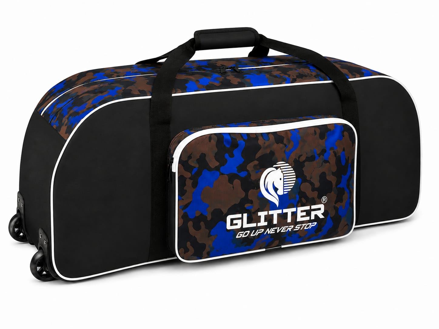 Glitter Cricket Kit Bag with Wheels & Bat Holder | Padded Nylon Cricket Equipment Bag | Junior & Senior Players | Heavy Duty Sports Kit Bag | Blue Camo-image-43