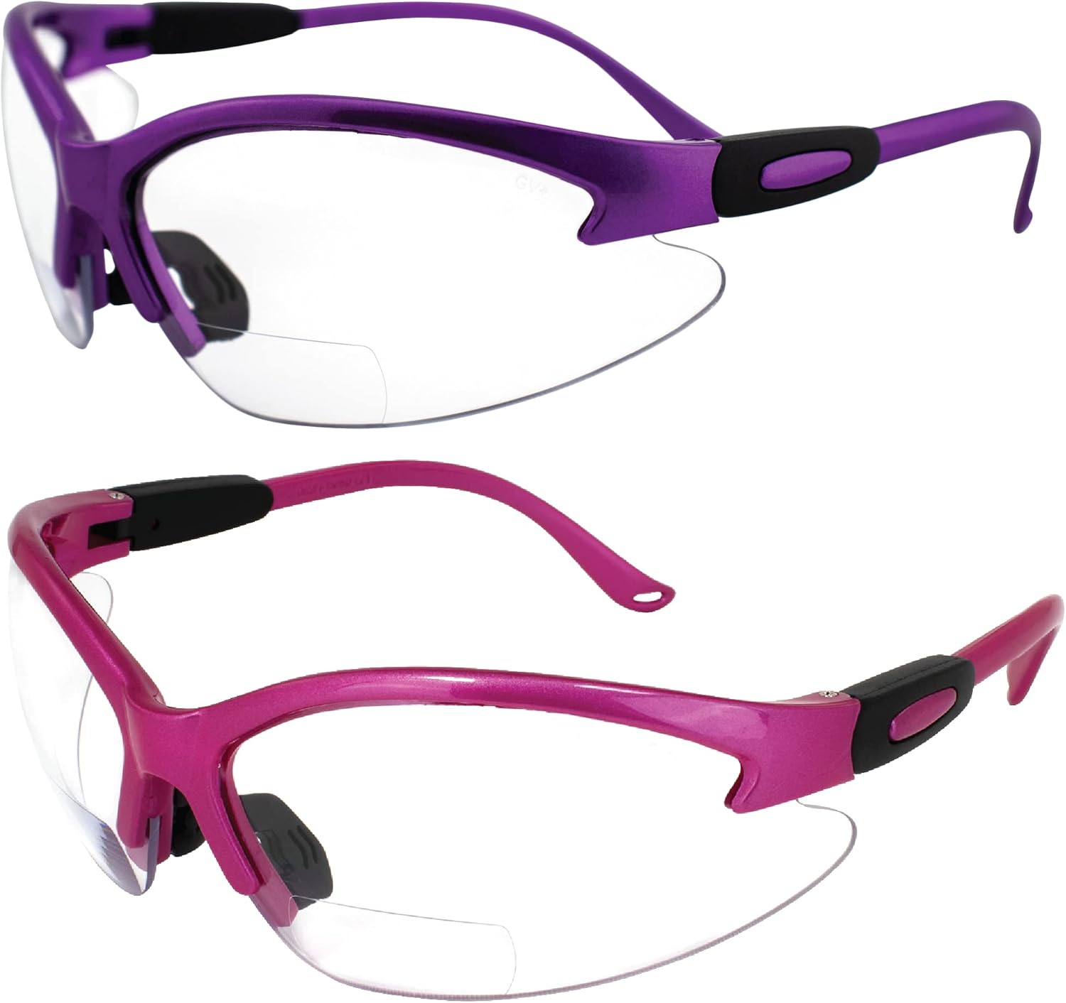 Birdz Eyewear Flamingo Safety Glasses for Nurses Dental Assistant Glasses Shooting Sunglasses for Women Ladies Men 2 Pairs Black Purple & Hot Pink Frames w/Clear Lens 2.0+ Magnification