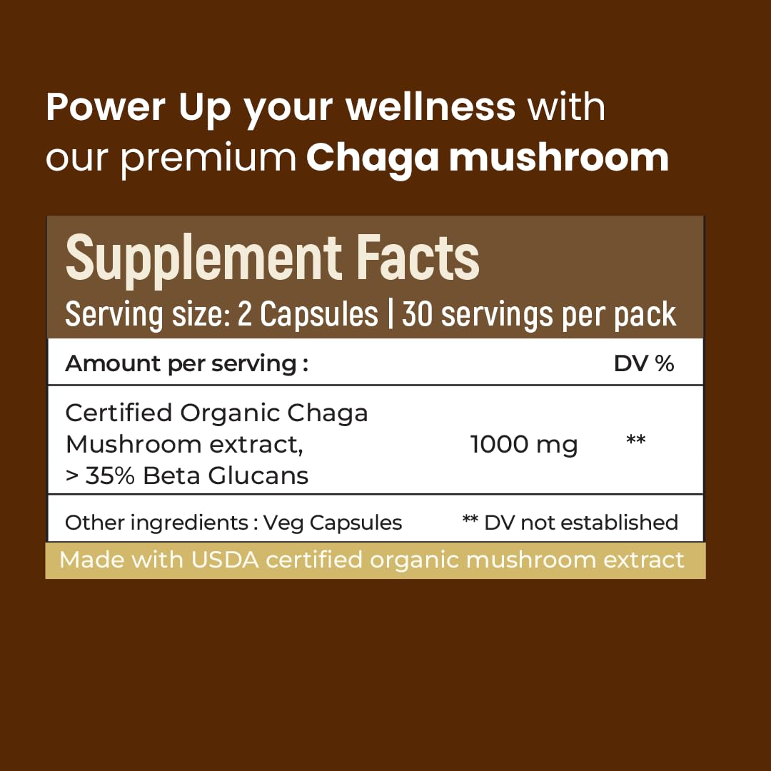 Rooted Active's Organic Chaga Capsules - Immune System Support Supplement, Antioxidant Activity Support, Regulate Body Functions, Immune Support vegan Extract, Dietary Mushroom Supplement (60 Caps) - Image 5 thumbnail