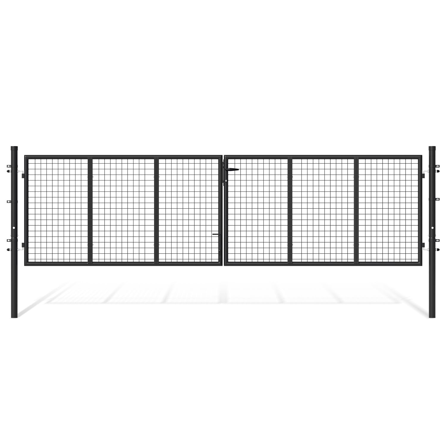 Cancello da giardino a doppia ala, 350 x 100 cm, in metallo, con manico, serratura, 3 chiavi e chiusura a pavimento, robusto, doppia anta per cancello di recinzione, antracite