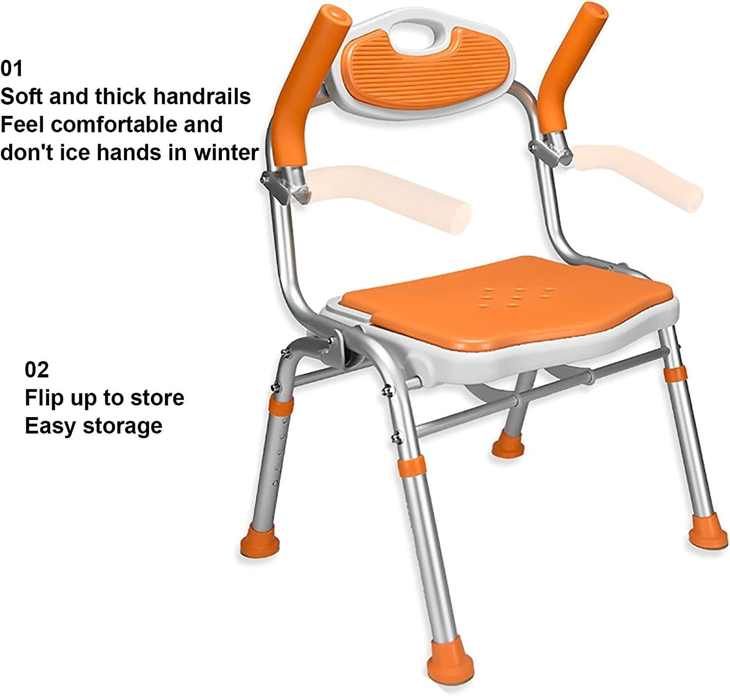 Silla De Ducha para Personas Mayores con Discapacidad, Silla De Bañera con Reposabrazos Acolchados, Respaldo Ajustable, Asiento De Baño Médico, Taburete De Ducha(Naranja-54 * 75Cm