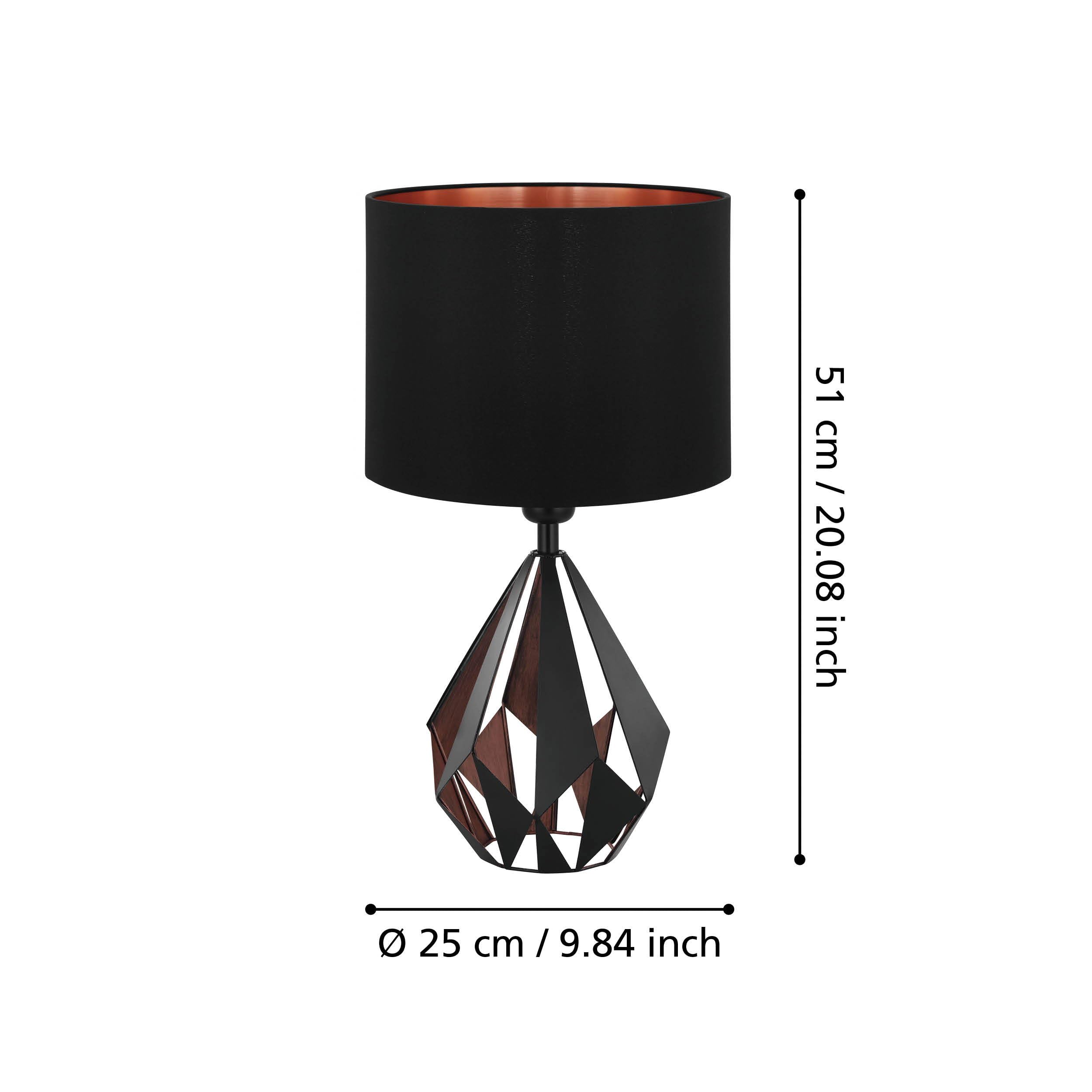 EGLO Tischlampe Carlton 5, 1 flammige Vintage Tischleuchte | Nachttischleuchte aus Metall und Stoff in Schwarz und Kupfer, E27 Fassung, inkl. Schalter